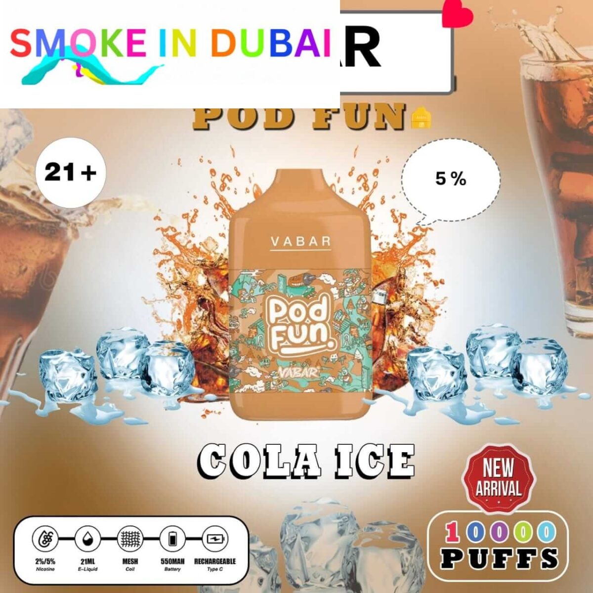 smokeindubai COLA ICE Buy VABAR Pod Fun Disposable 10000Puffs Rechargeable vape in UAE VABER 10000Puffs VABER Pod Fun 10000 Vape Shop Near me Dubai