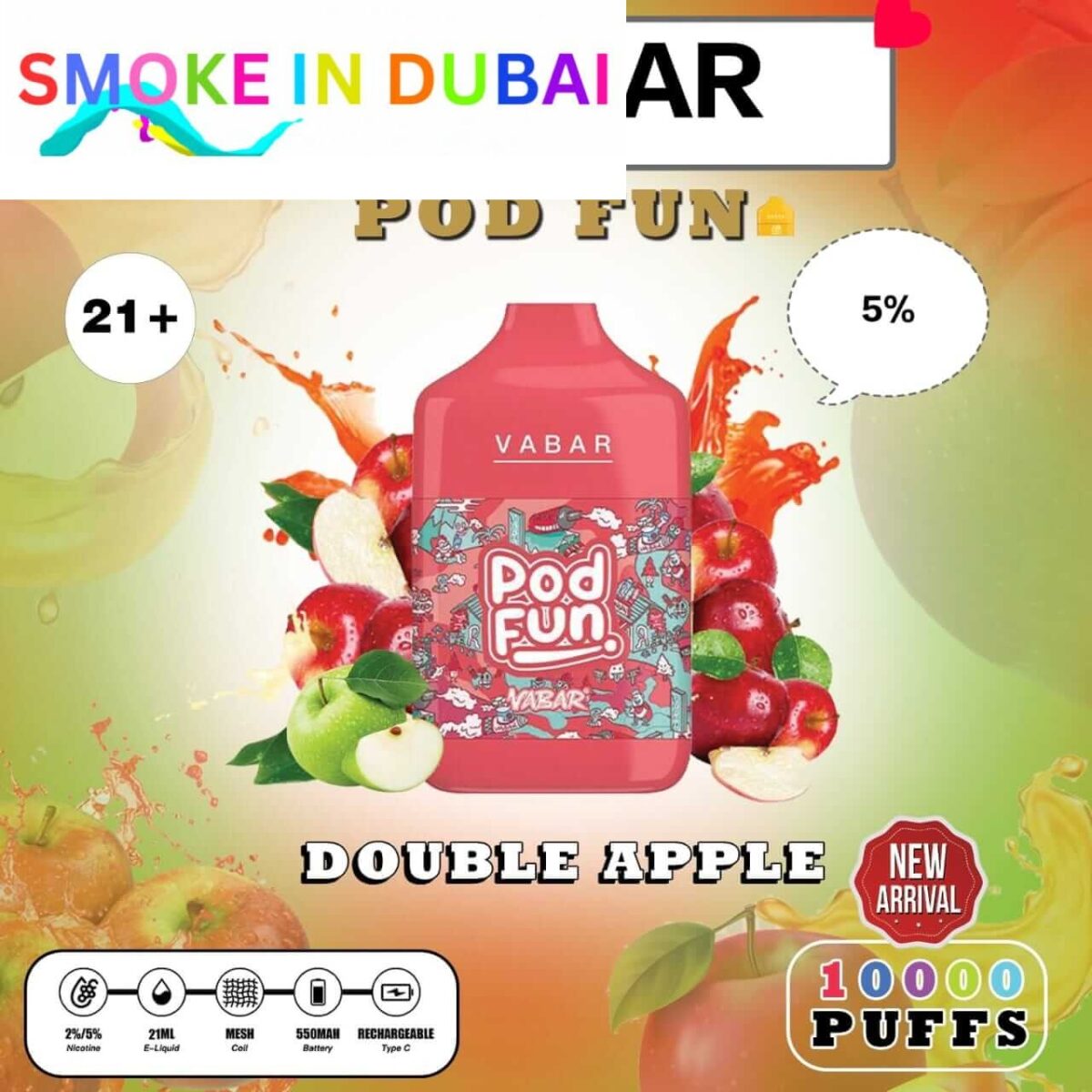 smokeindubai DOUBLE APPLEBuy VABAR Pod Fun Disposable 10000Puffs Rechargeable vape in UAE VABER 10000Puffs VABER Pod Fun 10000 Vape Shop Near me Dubai