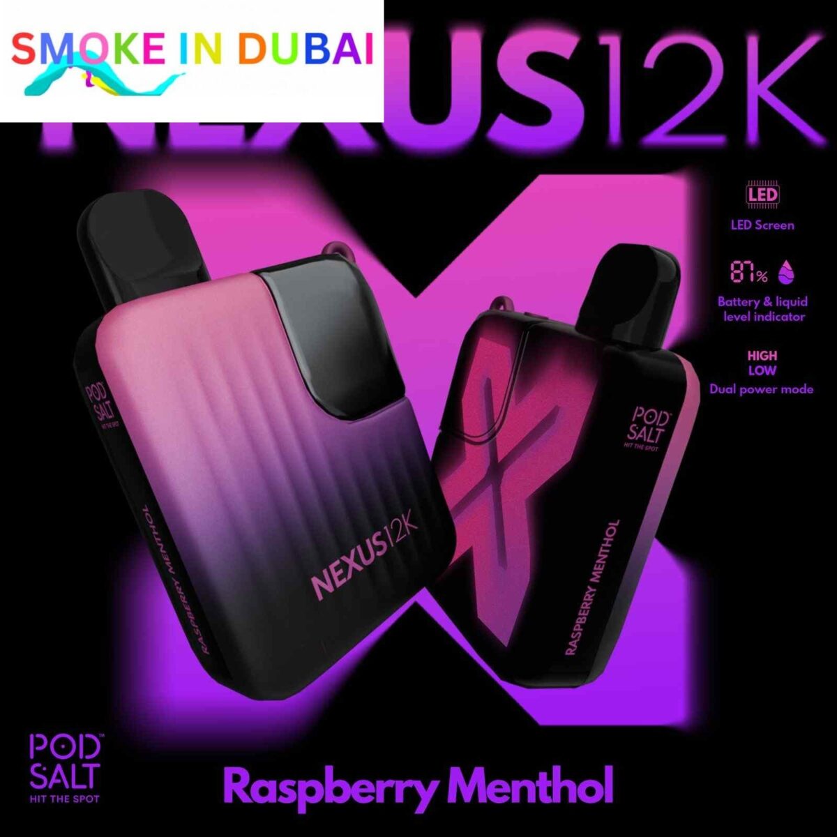 smokeindubai POD SALT Nexus 12000 Puffs Price in Dubai RASPBERRY MENTHOL 2