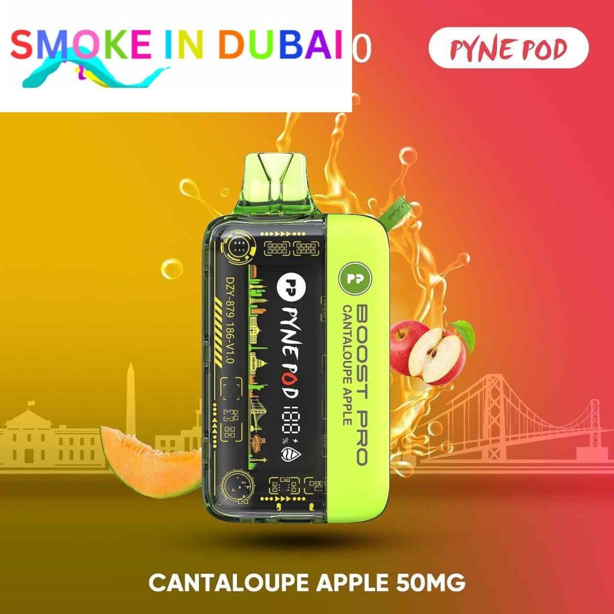 smokeindubai PYNE POD BOOST PRO 20000 Puffs Price in Dubai CANTALOUPE APPLE 1