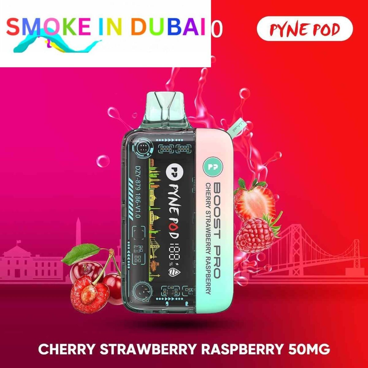 smokeindubai PYNE POD BOOST PRO 20000 Puffs Price in Dubai CHERRY STRAWBERRY RASPBERRY 1