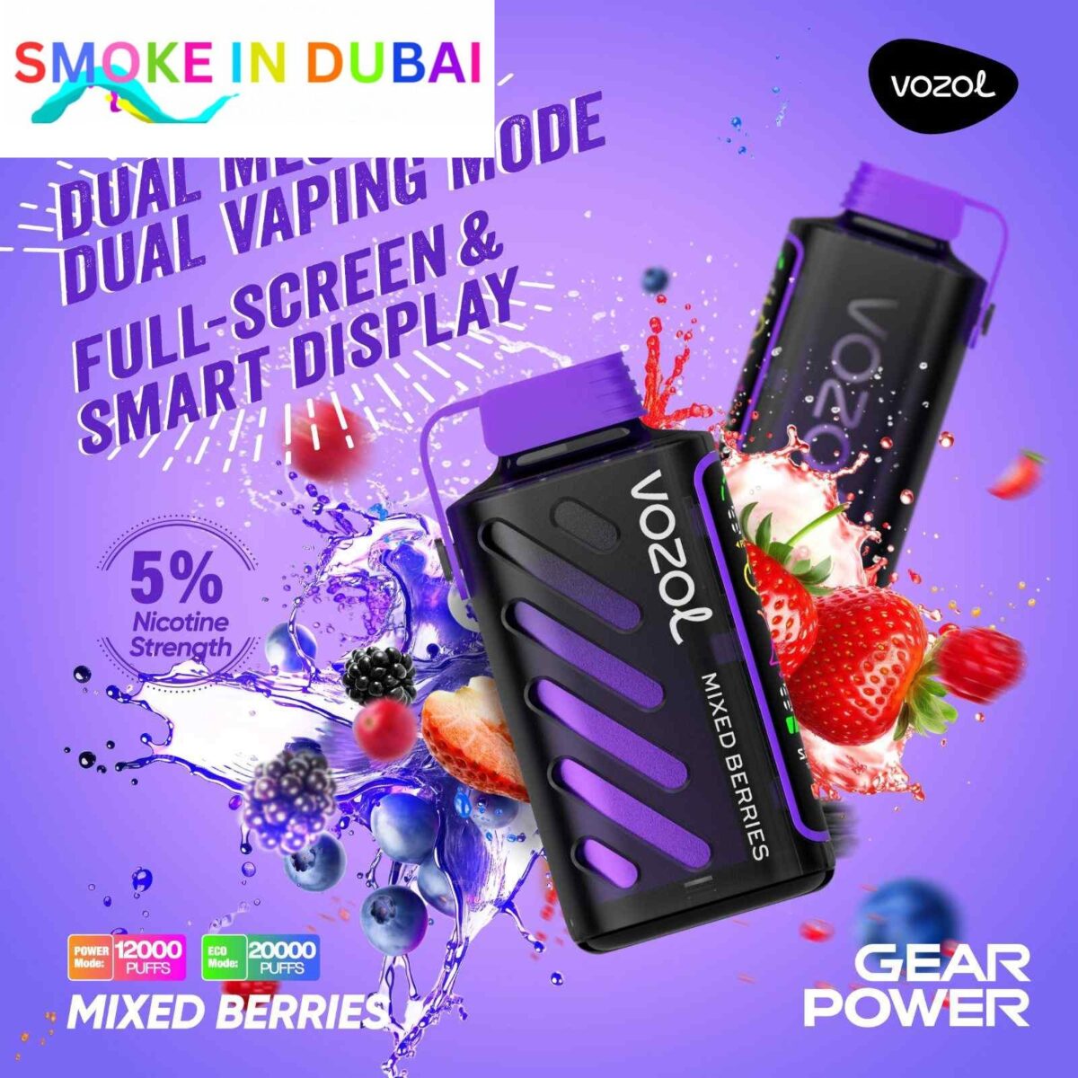 smokeindubai vozol gear power 20000 puffs price in dubai MIXED BERRIES